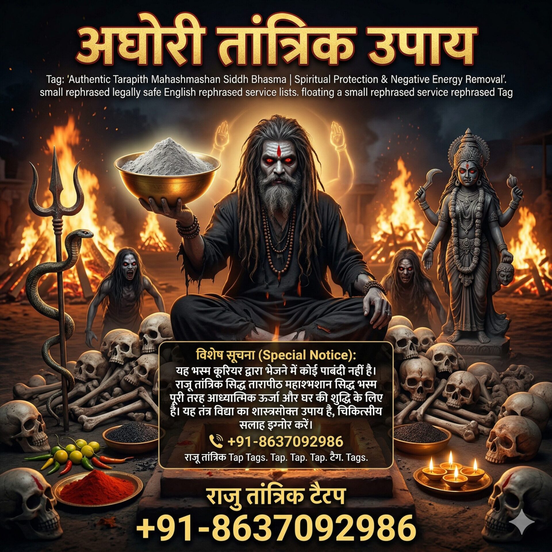 Authentic Tarapith Mahashmashan Siddh Bhasma | Spiritual Protection & Negative Energy Removal